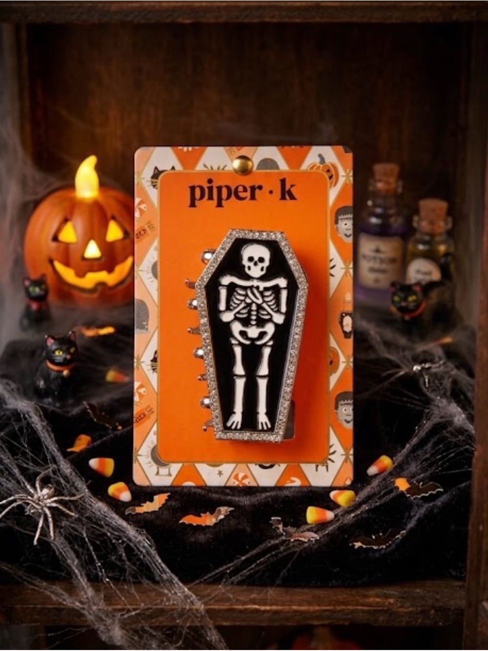 Piper Black Coffin Skeleton hair clip with Trim